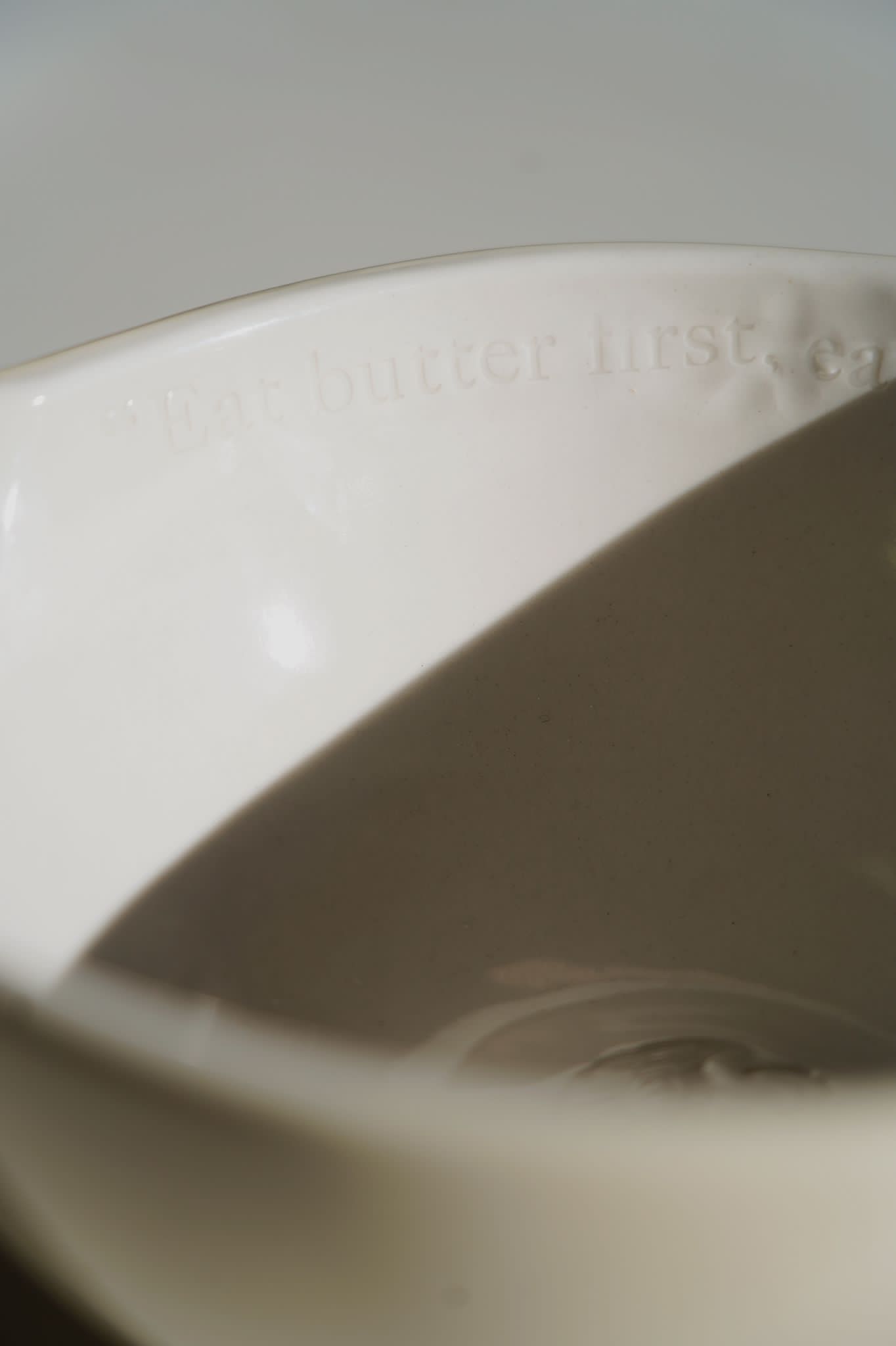 'Eat Butter First' Mix & Pour Butter Bowl - Pale Yellow